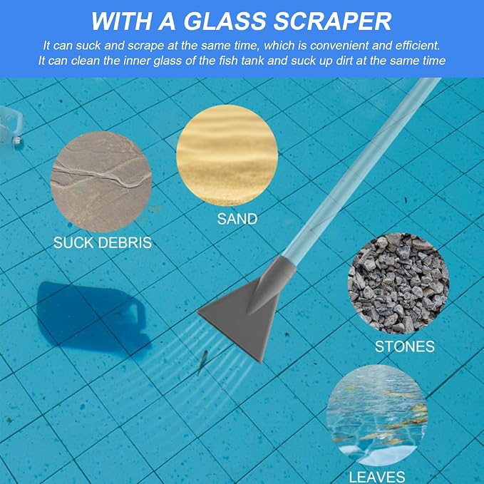 Fish Tank Vacuum Gravel Cleaner Flows Adjustable Fish Tank Siphon with Manual Pump & 3 Different Nozzles Quick & Conveneint Aquarium Water Changer for Home|Gravel Cleaners
