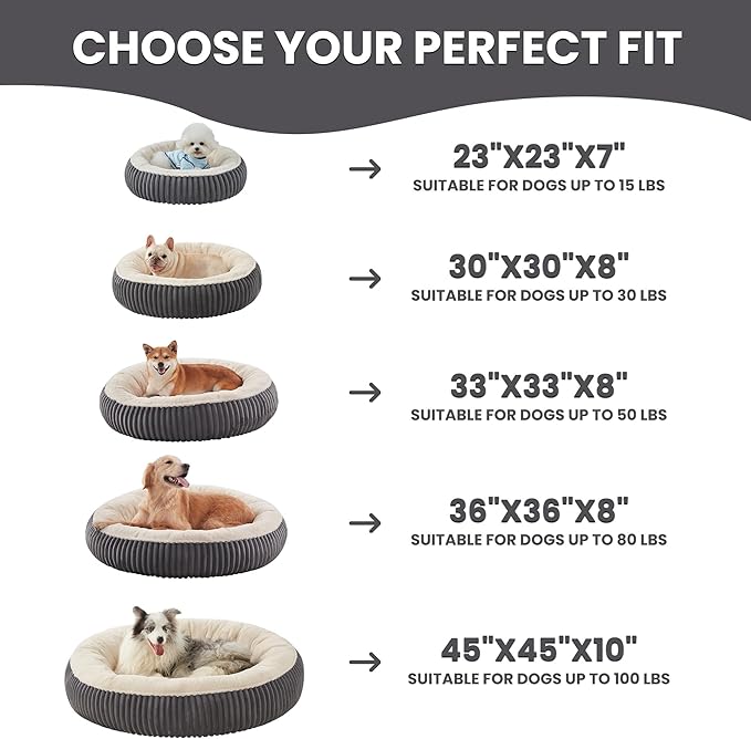 30 inches Donut Dog Bed for Medium Dogs,Calming Round Pet Bed with Removable Cover,Washable Milk Plush Faux Fur, Fits Pets up to 30 lbs(Charcoal,Medium)