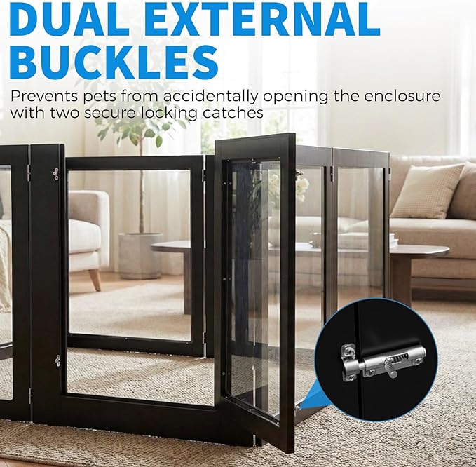 Heavy Duty Clear Acrylic Dog Playpen for Small/Medium Pets – 32" High Clear Pet Pen with Sturdy Metal Frame, Walk-in Kennel, Expandable Indoor & Outdoor Pet Play Yard (Black, 8 Panels Including Door)