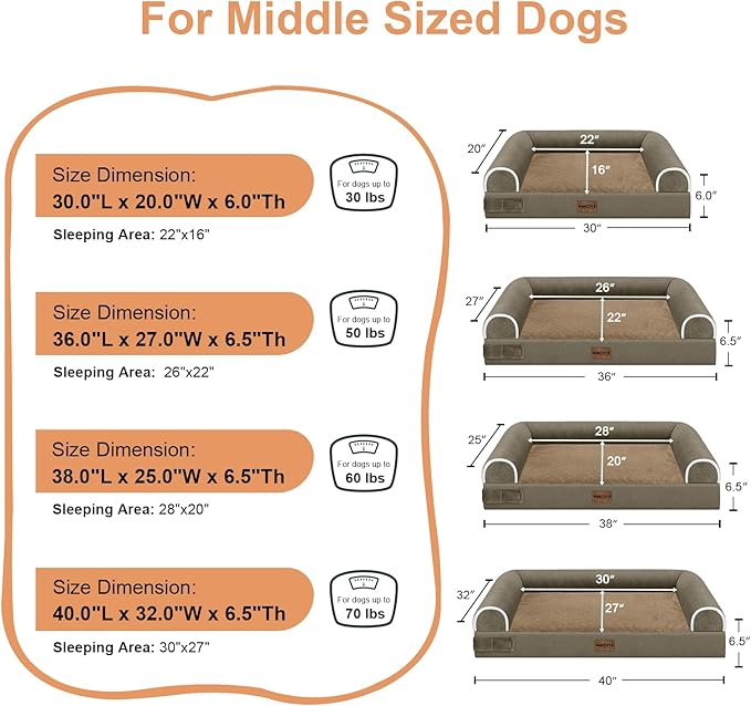 Large Dog Bed Orthopedic Washable: Beds Bolster XL Bed Big XLarge Dogs Memory Foam Sofa Couch Waterproof Removable Cover - Brown
