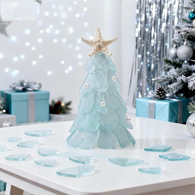 SUREAM Sea Glass for Crafts, White Glass Pieces for Vase Filler, Seaglass Decor for Home, Aquarium Ornament, Beach Weddings and Christmas Tree Decor