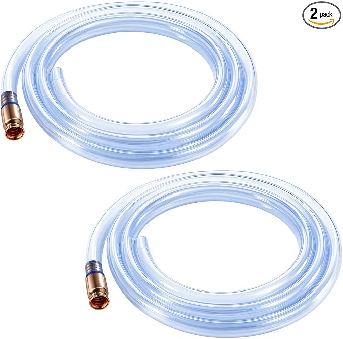 2 Pack 10FT Shaker Siphon Hose, 1/2" Gas Siphon Pump for Fuel Transfer | Self-Priming Copper Valves, Reusable PVC Hoses for Gasoline, Diesel and Water Transfer, for Gas Cans, Boats and Equipment
