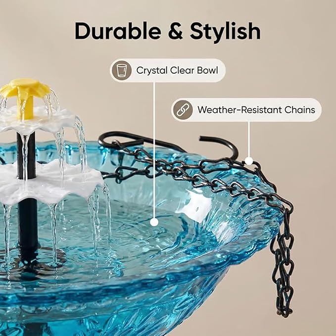 Hanging Bird Bath with Solar Fountain - 3 Layers Cascading Bird Bath Fountains | with Solar Pump & Bowl, Bird Baths for Hummingbirds, Garden Patio Backyard Lawn Decor