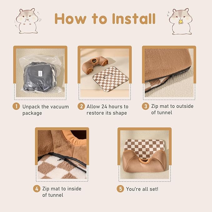 Avont Guinea Pig Hideout Tunnel, Large Hideaway Play Tube Toys Mat for Small Animal Dwarf Rabbits Bunny Chinchillas Hamsters Hedgehogs Ferrets Bearded Dragons and Rats -Brown