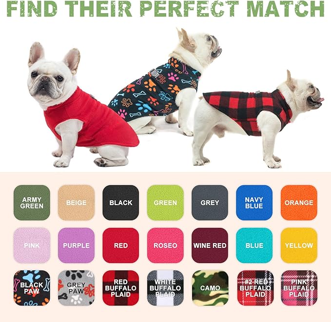BEAUTYZOO Small Dog Sweater Fleece Vest Winter Jacket, D-Ring Leash Attachment for XS S Puppy Medium Sized Breeds Dogs, Cold Weather Dog Clothes Windproof Keep Warm, Black Bones Paw M