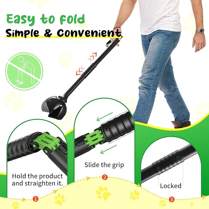 27.5" Dog Pooper Scooper, Pooper Scooper for Large, Medium, Small Dogs, Easy Single-Hand Operation, No More Bending, High-Strength Material, Suitable for Yard, Sand, Grass, and Gravel