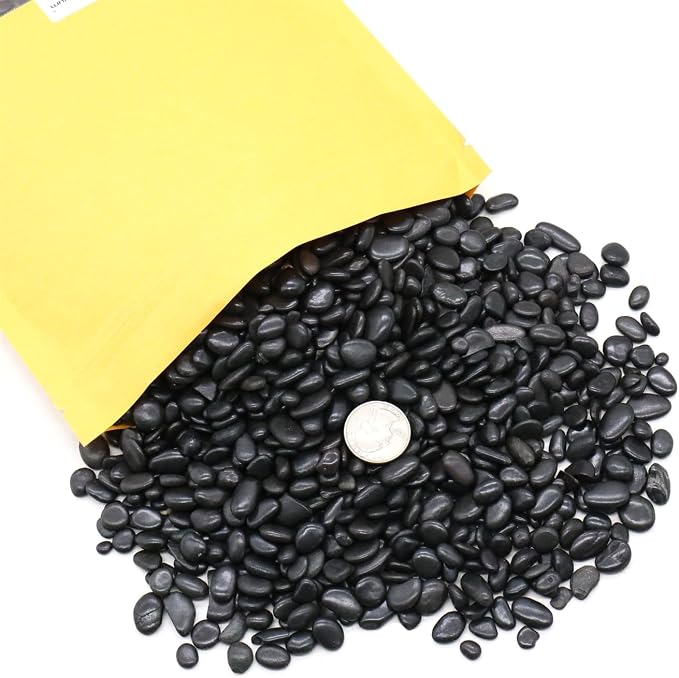 Black Polished Rocks for Plants, Decorative Pebbles, 1/5 Inch, 2 lb