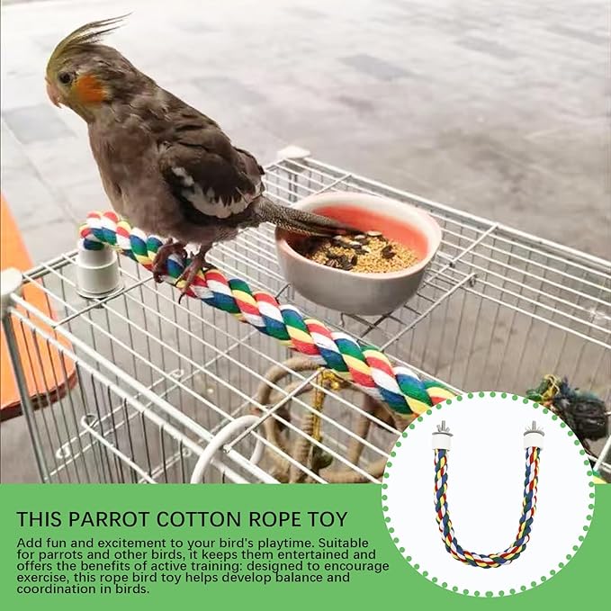 Bird Rope Perch - 40CM/15.7inch Colorful Perches Climbing Standing Bungee Rope Perches Chew Toys for Cockatiels Parrots