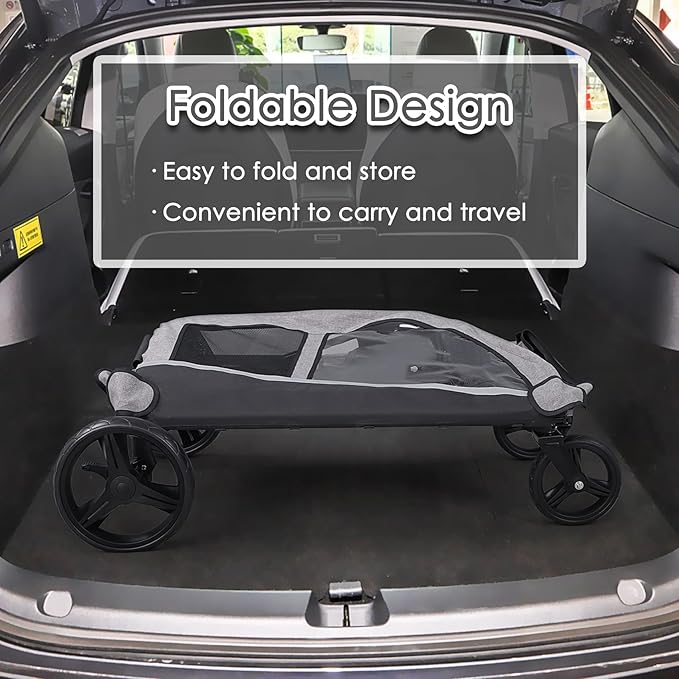Saudism Dog Stroller for Large & Medium Dogs, Extra Large Pet Stroller, Dog Wagon for 2 Dogs, Foldable Design, Adjustable Handle, with Pocket, Up to 130 lbs