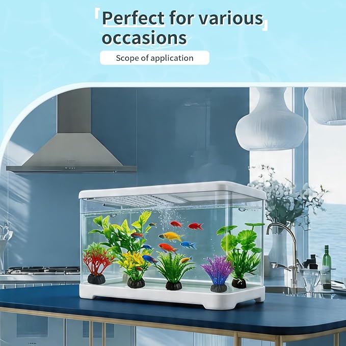 3.5 Gallon Plastic Betta Fish Bowl, Unbreakable Small Portable Fish Tank - Desktop Aquarium Starter Kit,Clear Rectangular Fish Tank for Goldfish Aquatic Shrimp 9-Piece Set for Home Decoration.