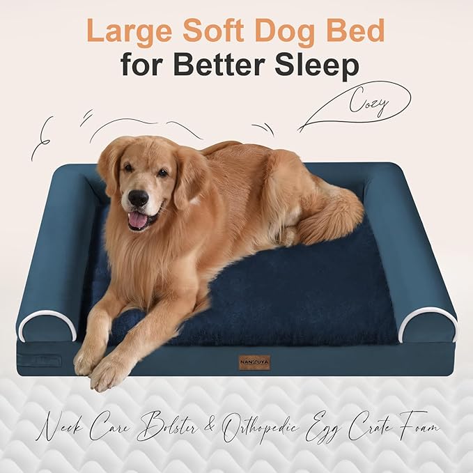 Large Dog Bed Orthopedic Washable: Beds Bolster XL Bed Big XLarge Dogs Memory Foam Couch Sofa Waterproof with Removable Cover - Navy Blue