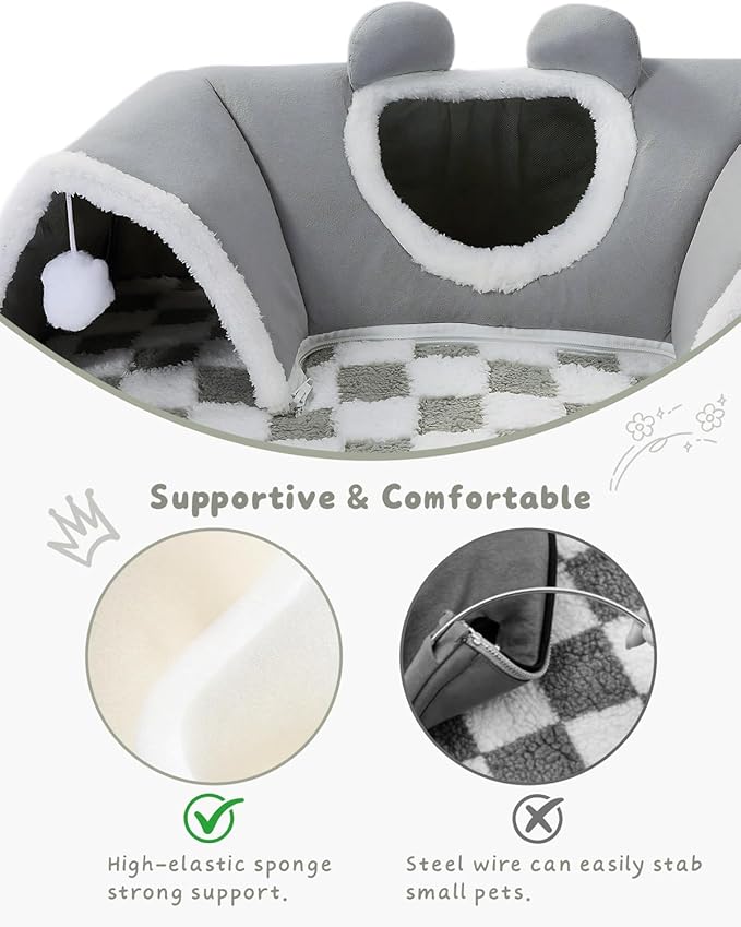 Extra Large Guinea Pig Hideout Tunnel, 3-Cave Small Animal Tunnel for Play Tube Toys Mat, Pet Tunnel for Dwarf Rabbits Bunny Chinchillas Hamsters Hedgehogs Ferrets and Rats, 22.05" × 16.14"× 5.51"