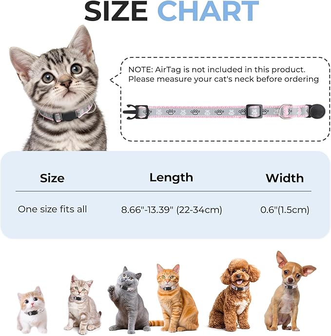 Cat Collar Breakaway, Reflective Kitten Collar with Bell, Safety Buckle Kitten Collar, Lightweight, Adjustable, Comfortable, Suitable for Boy Girl Cats (7"-13") Pink