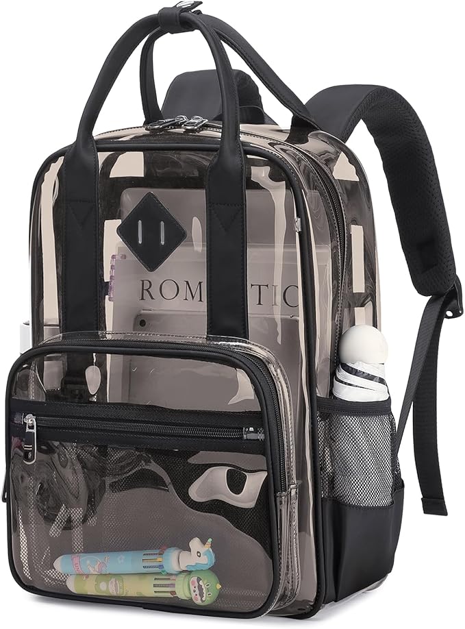 MOONBABY Small Clear Backpack for School Transparent Bookbag for Kids Heavy Duty PVC See Through Backpack Stadium Approved