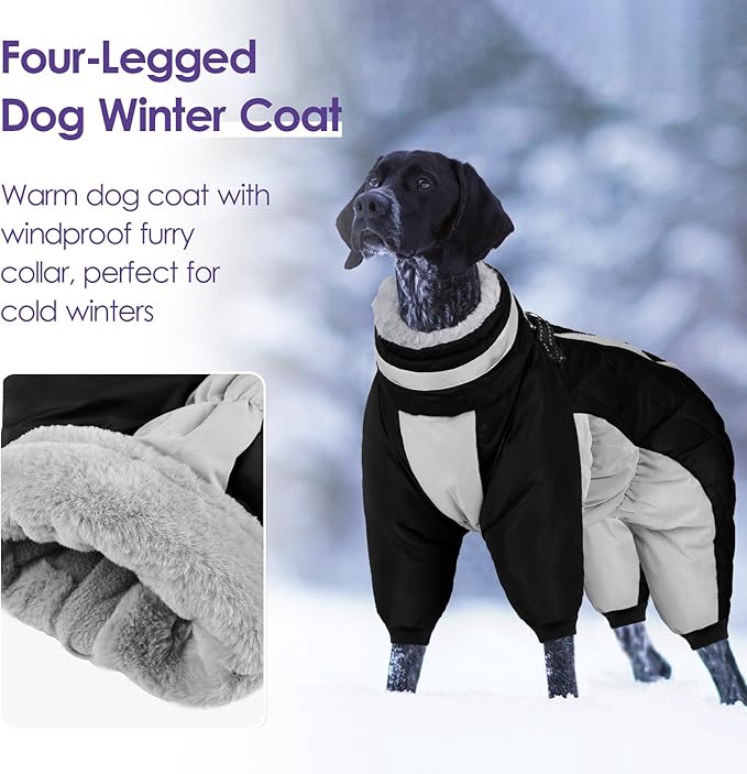 Full Body Dog Coat - Warm Fleece Jacket for Small Dogs, Turtleneck Winter Coats with Harness, Reflective Dog Snowsuit Windproof Puffer Jackets with Legs for Pug, Jack Russel, Black S