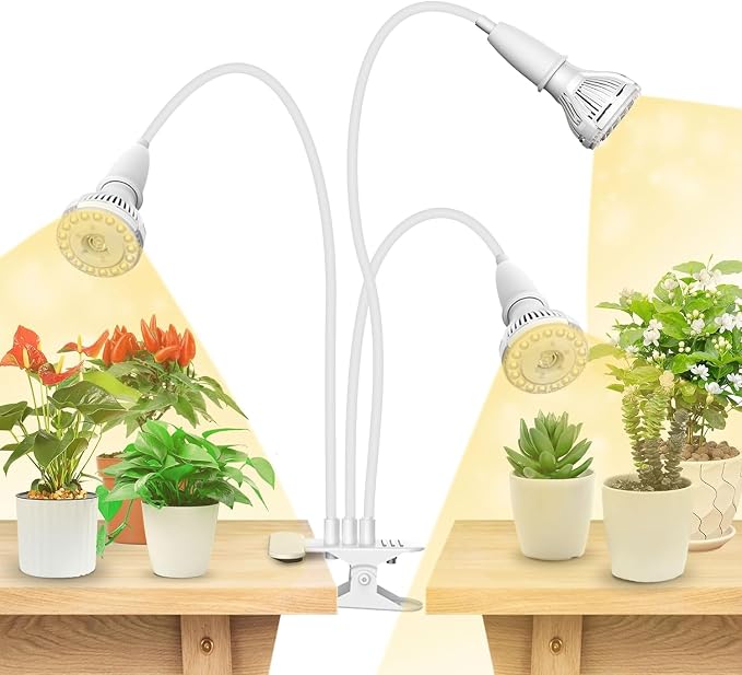 SANSI Grow Lights for Indoor Plants, 30W Clip-On Gooseneck LED Plant Lights | Lifetime Free Bulb Replacement, Plant Lights for Indoor Growing, 3-Head No Timer, Full Spectrum LED Grow Light, High PPFD