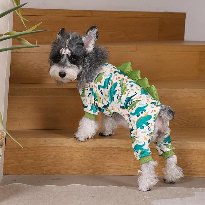 CuteBone Dinosaur Costume Dog Pajamas, Stretchy Spandex Crystal Velvet Sleepwear Coat for Small Dogs, Soft & Warm Pet Outfit Clothes for Cold Weather, Cozy Pullover Design COSP05M