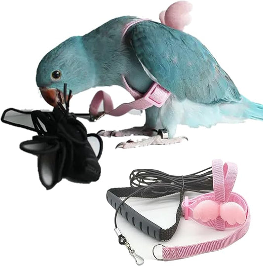 Pet Parrot Bird Harness Leash Adjustable Bird Flying Harness Traction Rope with Cute for Parrots Budgerigar Lovebird Cockatiel Mynah Outdoor Training Toy (Mannikin/Finch,Pink)