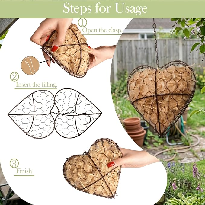 Handmade Fiber Bird Nesting Heart – Natural Nesting Material for Wild Birds, Refillable Jute & Cotton Holder for Garden, Patio & Outdoor Decor (2pcs)