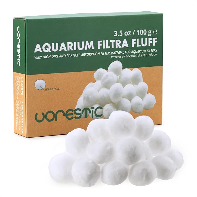 VORESTIC Filtra Fluff Aquarium Filter Floss, Aquarium Cotton Balls for Fish Tank, Turtle Tank, Canister Filter - Polishing Floss Balls for Freshwater and Saltwater, Ready to Use, 3.5 oz (100 g)
