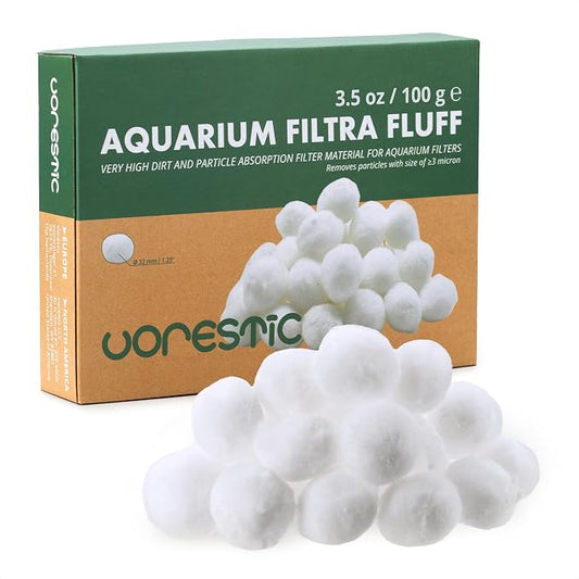 VORESTIC Filtra Fluff Aquarium Filter Floss, Aquarium Cotton Balls for Fish Tank, Turtle Tank, Canister Filter - Polishing Floss Balls for Freshwater and Saltwater, Ready to Use, 3.5 oz (100 g)
