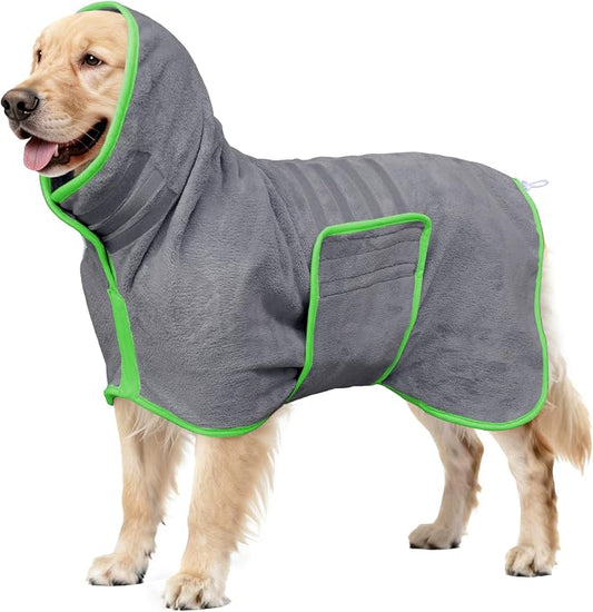 Soft Dog Bathrobe Fast Drying Dog Coat, Super Absorbent Dog Towels for After Bath, Microfiber Pet Robe Adjustable Collar & Belly Warm Keeping Dogs Coat for Pet Dogs & Cats (Grey, Medium)