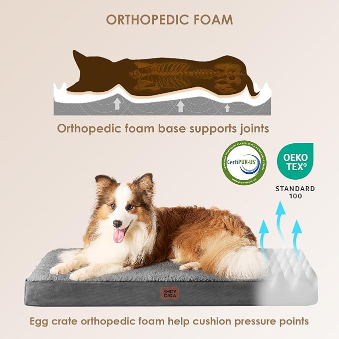 EHEYCIGA Orthopedic XXL Dog Beds for Jumbo Dogs with Removable Washable Cover for Crate, Grey, 47x29