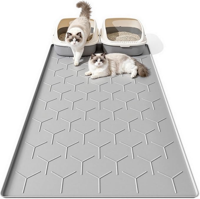 Bulkniu Extra Large Silicone Cat Litter Mat, Waterproof/Urineproof, Litter Recycling, Easy to Clean, Soft on Kitty Paws (28"X40"-Grey)