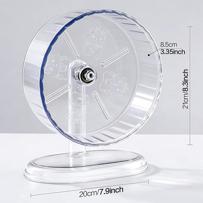 Hamster Exercise Wheel,Super-Silent Small Animals Exercise Wheels,Quiet Hamster Running Wheels with Adjustable Stand for Hamsters, Gerbils, Rats, or Other Small Pets (Transparent, 8.3 inch)