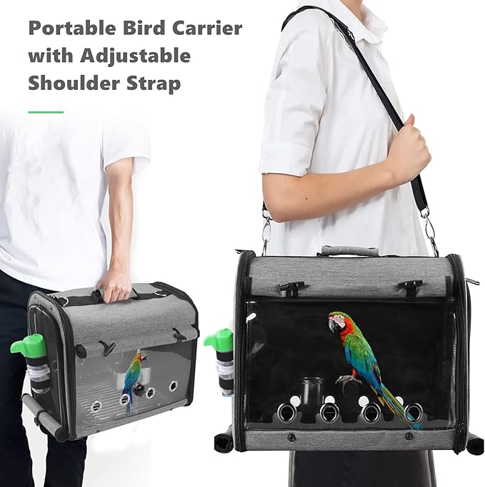 Bird Carrier Bag with Stand, Lightweight Backpack for Parrot, Portable Cockatiel Travel Cage with Accessories, Pet Transparent Breathable Carrier