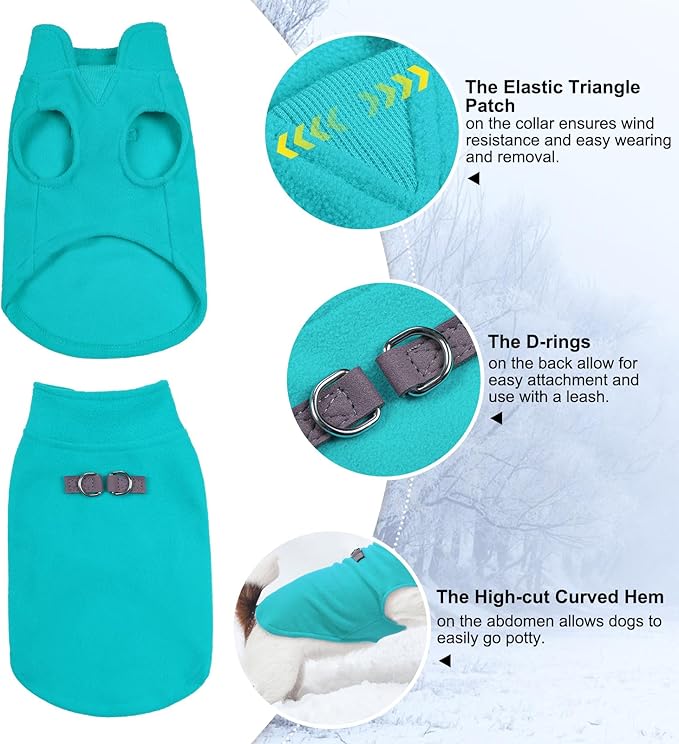 BEAUTYZOO Dog Fleece Vest Sweater Winter Jacket for Small and Medium Dogs with D-Ring Leash Cold Weather Coat Hoodie for XS S M Dogs Boy or Girls, Blue L