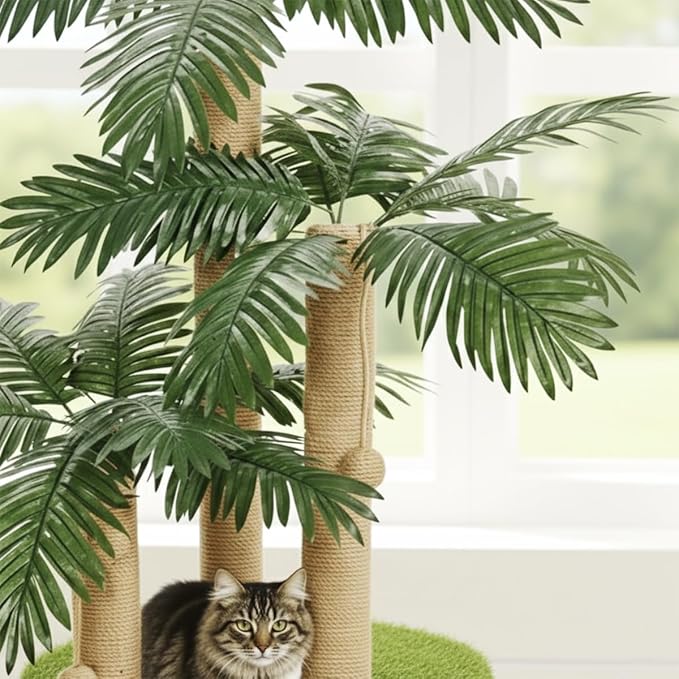 LEMONDA 31.5Inch Cat Scratching Post,Cat Scratcher Tree with 3 Scratching Poles & 2 Interactive Dangling Balls,Cats Scratching Posts for Indoor Kitten & Adult Cats