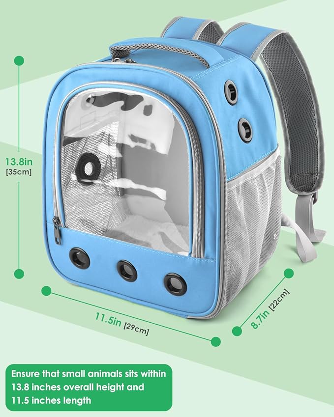 DBNESS Guinea Pig Carrier Backpack, Portable Rabbit Travel Carring Bag for Pet Bunny Chinchilla Bearded Dragon Hamster Parrot Outgoing Pouch Case with Water Bottle Holder & Detachable Pad (Sky Blue)