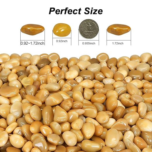 River Rocks for Landscaping,Virekm Decorative Ornamental Pebbles Garden Landscaping Stones Gravel Filler for Home Decoration Flower Bed Fish Tank Plants Vases Succulents (1, Yellow, 5 Pounds)