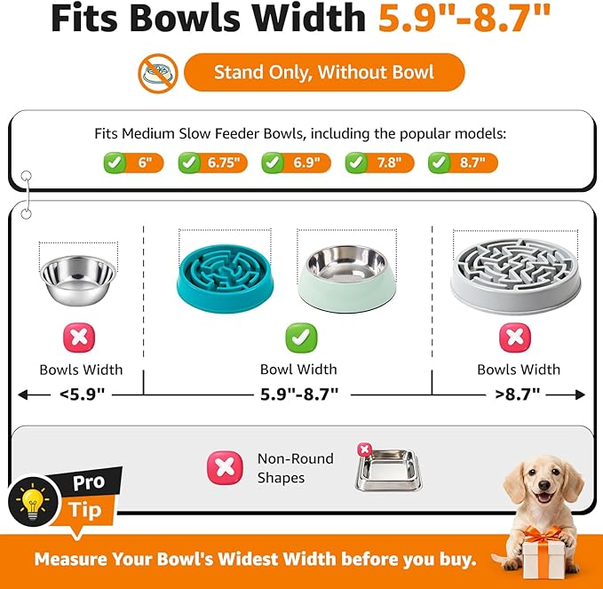 LOOBANI Raised Dog Bowl Stand: Fits for Bowls Width 5.9"-8.7" (Without Bowls), Adjustable Width Elevated Dog Bowl Stand Water Food Feeder for Medium Adult, Seniors, Older, Arthritis Dogs Black Medium