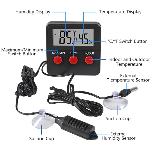 3Pcs Digital Thermometer and Humidity Thermometers Indoor and Outdoor Digital Temperature and Hygrometer Gauge with Probe for Reptile Terrarium Thermometer Pet Keeping