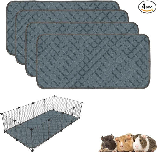 4 Pack Guinea Pig Cage Liners Washable Guinea Pig Bedding Super Absorbent | Waterproof | Non Slip| Reusable Guinea Pig Pee Pads for Small Animals Cages Rabbit Hamster Rat - 48" x 24"