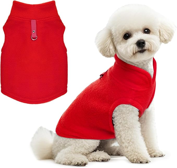 Rbenxia 1 Piece Dog Sweater with Leash Ring Soft Fleece Vest Dog Pullover Warm Jacket Pet Dogs Clothes Winter Dogs Outfits for Small Cat Pets (Red, X-Small)