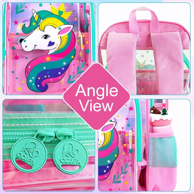 Clear Backpack for Girls and Boys, Kids Transparent Bookbag, 3PCS Cute See Through School Bag for Elementary Prechool