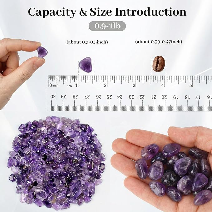 JOHOUSE 1 LB Amethyst Chips, Quartz Crystals, Polished Stone Vase Filler | Irregular Shaped Succulent Rocks for Plants Indoor, Betta Fish Tank Gravel, Table Scatter and DIY Crafts