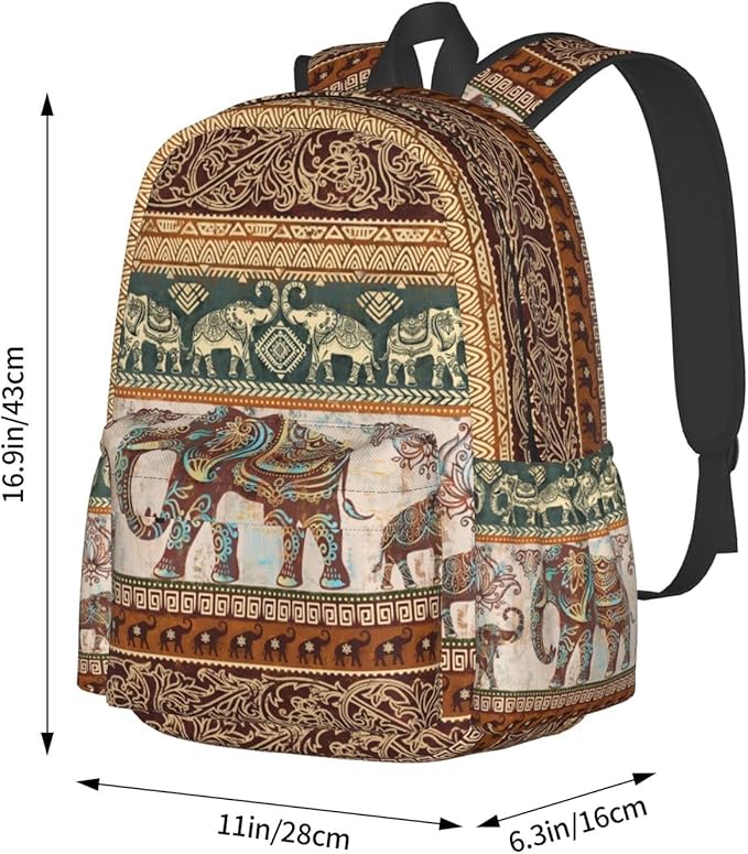 lotus elephants Backpack for Women 16.7 inch Travel Casual Laptop Backpack Lightweight Waterproof Durable Hiking Daypack