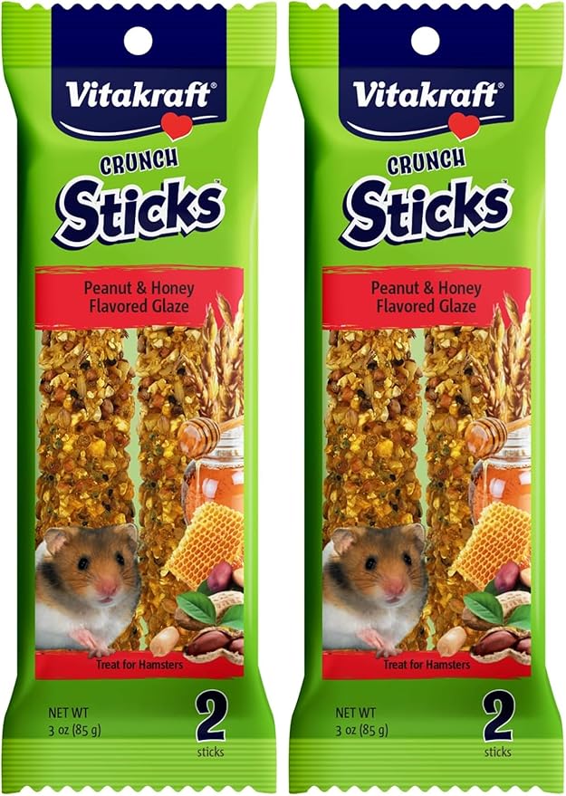 Vitakraft Crunch Sticks Hamster Treat - Hamster Chew Sticks - Supports Dental Health, Long-Lasting Fun (Peanut & Honey) (Pack of 2)