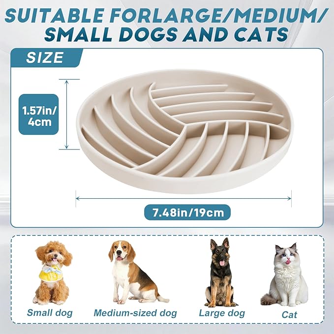 Silicone Slow Feeder Bowls for Dogs and Cats - Wet Food, Suction Cups, Interactive, Reduces Boredom, Anxiety, Anti-Choking, Non-Slip Design (Gray & Beige)