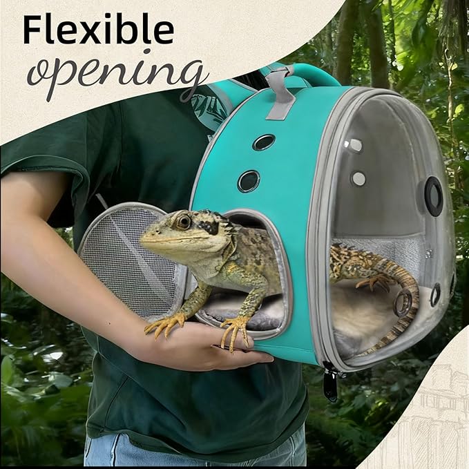 Bearded Dragon Travel Backpack Carrier with Reptile Thermometer and Humidity Gauge Lizard Travel Cage Space Capsule Clear Bubble Window Astronaut Reptile Carrier Bag for Ball Python (Green, Backpack)