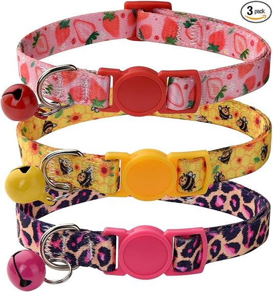 MarukoPet Cat Collar Breakaway with Bells, 3 Pack Girl Boy Pet Cat Collar with Bohemia Floral Tribal Geometric Patterns, Adjustable 7.5-12 Inch, with Safety Buckle for Kitten Cat(Set C)