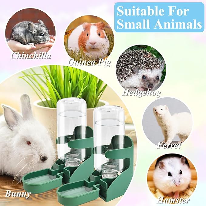kathson 2 PCS Rabbit Water Dispenser for Cage 17 Oz Hanging Guinea Pig Water Bottle No Drip Gravity Automatic Bunny Water Bottle No Leak Small Animal Water Bottle for Chinchilla Ferret Hamster（Green）
