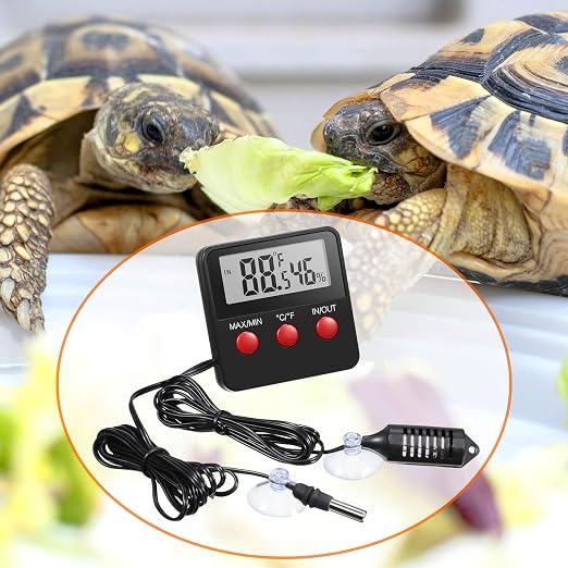 Weewooday 4 Pcs Reptile Thermometer and Humidity Gauge Reptile Terrarium Thermometer Hygrometer with Probes Indoor Outdoor Digital Pet Temperature and Hygrometer Gauge for Pet Keeping