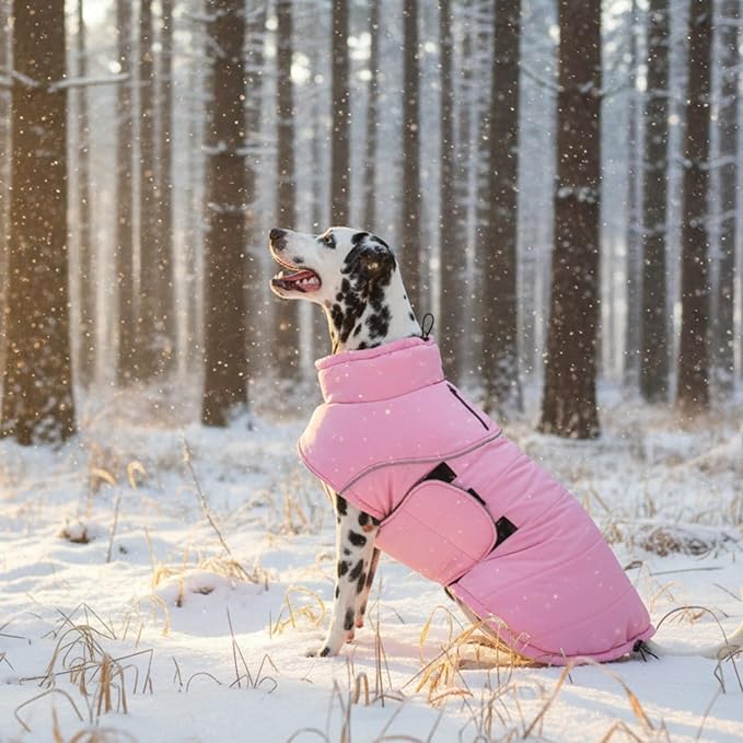 ASENKU Extra Warm Dog Coat - Winter Fleece Jacket with Reflective Stripe, Zippered Leash Hole for Medium Dogs (Pink, M)