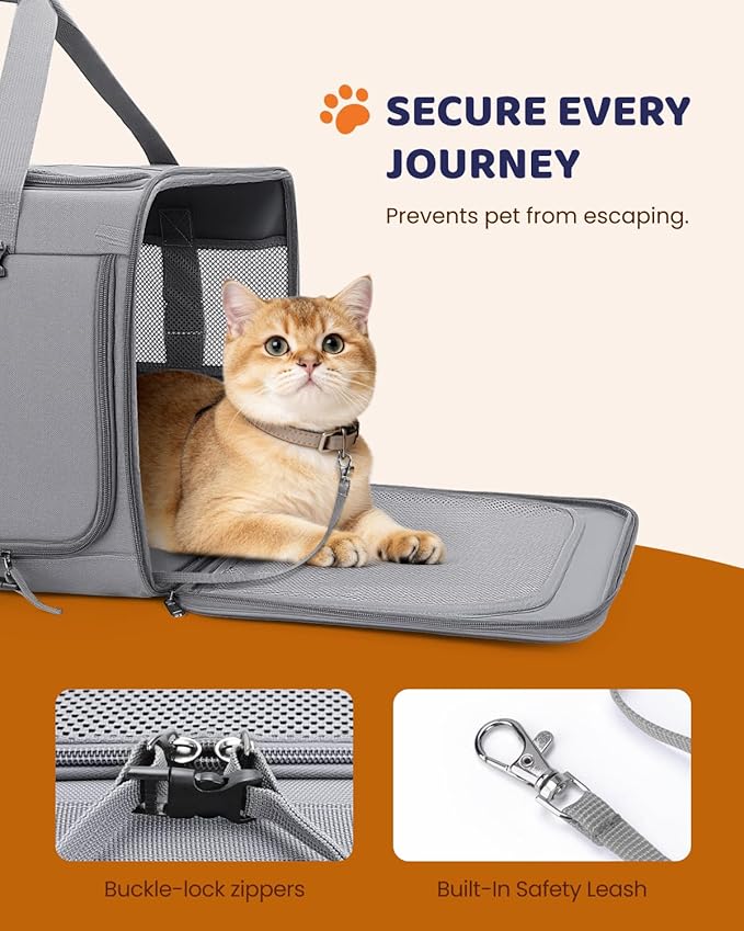 MIDOG 2 Cat Carrier with Litter Box, Expandable Dual Compartment Cat Carrier for 2 Cats, Large Soft Sided Double Pet Carrier for Car Travel, Moving
