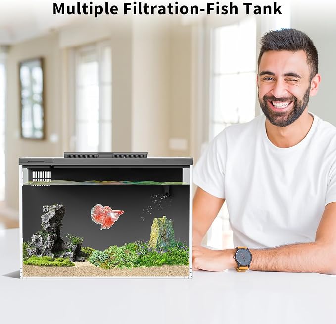 ERAARK 4 Gallon Betta Fish Tank,Smart APP Control Aquarium with Filter,Light,Water Pump,Self Cleaning